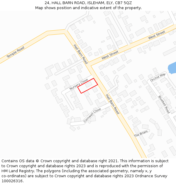 24, HALL BARN ROAD, ISLEHAM, ELY, CB7 5QZ: Location map and indicative extent of plot