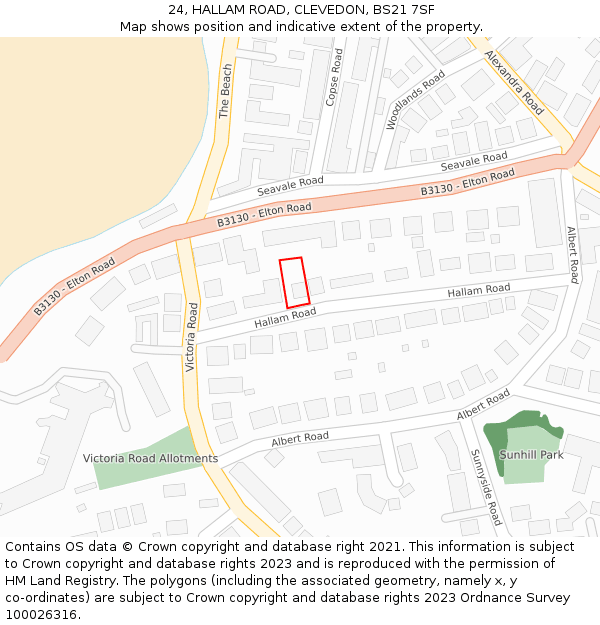 24, HALLAM ROAD, CLEVEDON, BS21 7SF: Location map and indicative extent of plot