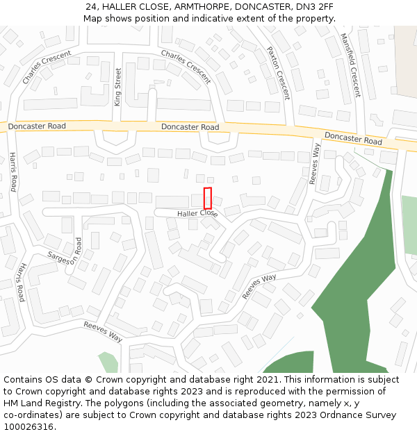24, HALLER CLOSE, ARMTHORPE, DONCASTER, DN3 2FF: Location map and indicative extent of plot