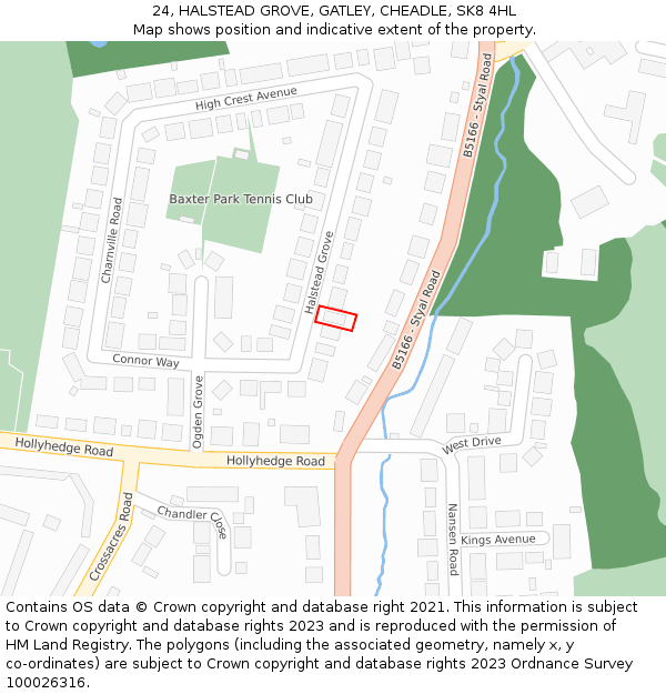 24, HALSTEAD GROVE, GATLEY, CHEADLE, SK8 4HL: Location map and indicative extent of plot