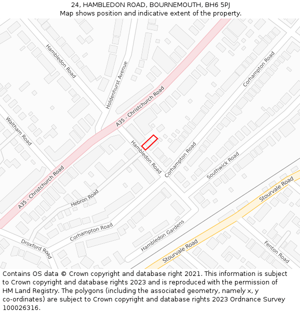 24, HAMBLEDON ROAD, BOURNEMOUTH, BH6 5PJ: Location map and indicative extent of plot