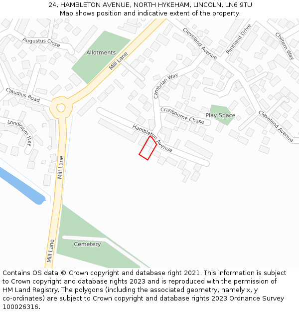 24, HAMBLETON AVENUE, NORTH HYKEHAM, LINCOLN, LN6 9TU: Location map and indicative extent of plot