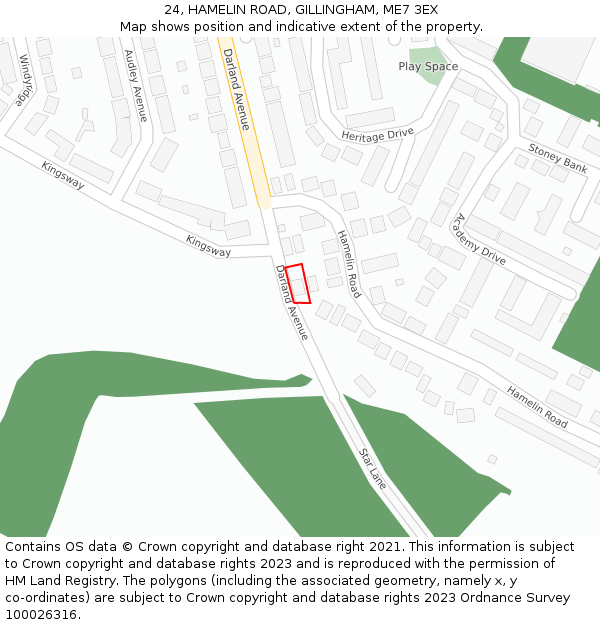 24, HAMELIN ROAD, GILLINGHAM, ME7 3EX: Location map and indicative extent of plot