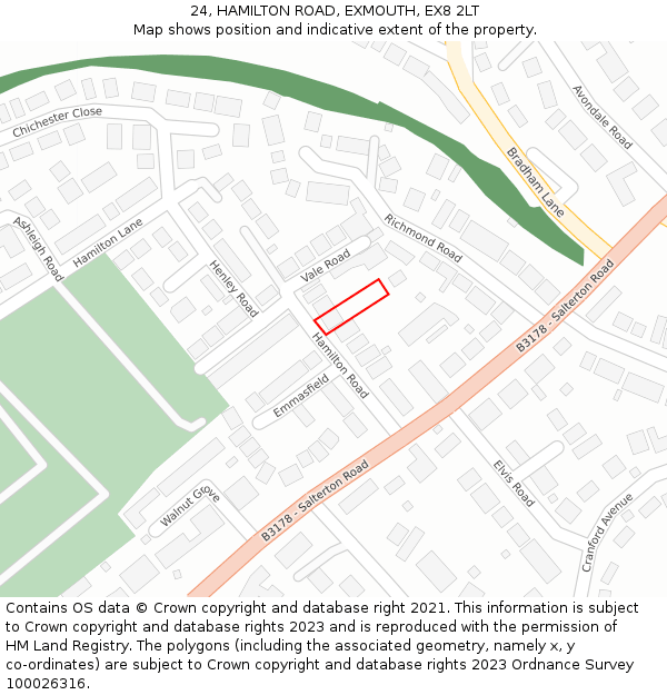 24, HAMILTON ROAD, EXMOUTH, EX8 2LT: Location map and indicative extent of plot