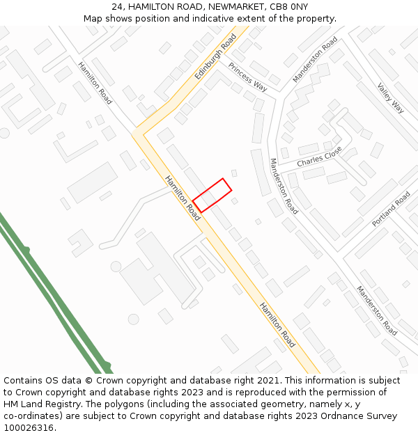 24, HAMILTON ROAD, NEWMARKET, CB8 0NY: Location map and indicative extent of plot