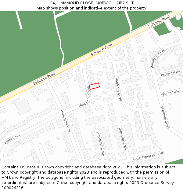 24, HAMMOND CLOSE, NORWICH, NR7 9HT: Location map and indicative extent of plot