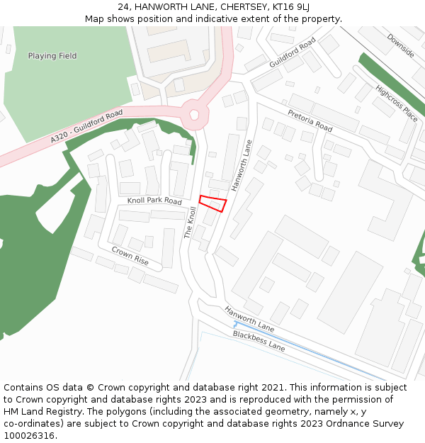 24, HANWORTH LANE, CHERTSEY, KT16 9LJ: Location map and indicative extent of plot