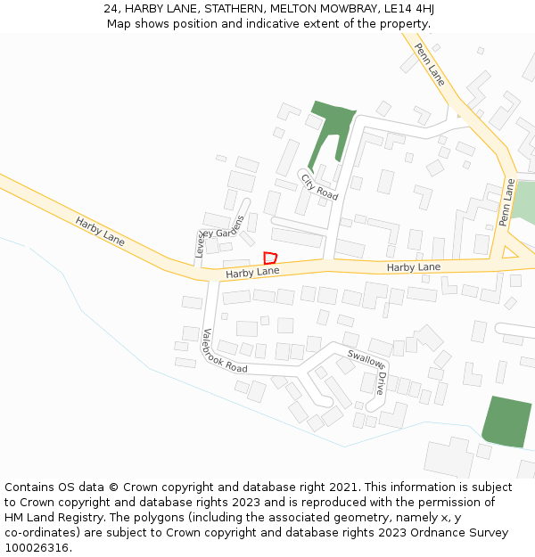 24, HARBY LANE, STATHERN, MELTON MOWBRAY, LE14 4HJ: Location map and indicative extent of plot