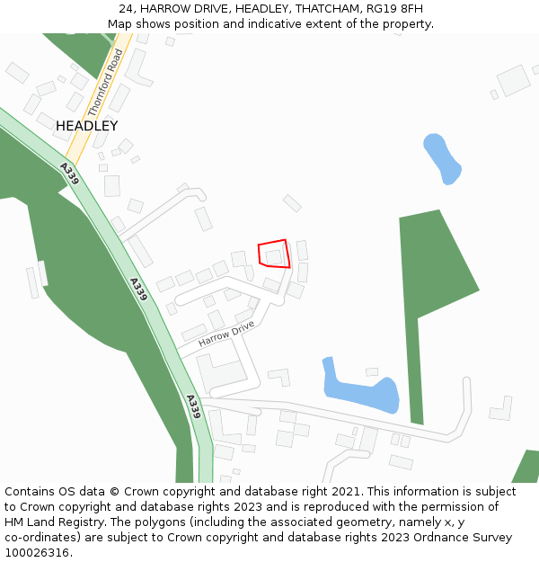 24, HARROW DRIVE, HEADLEY, THATCHAM, RG19 8FH: Location map and indicative extent of plot