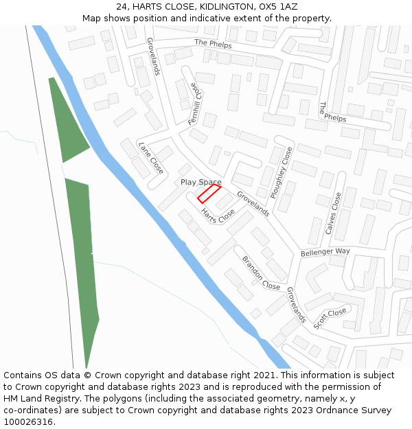 24, HARTS CLOSE, KIDLINGTON, OX5 1AZ: Location map and indicative extent of plot