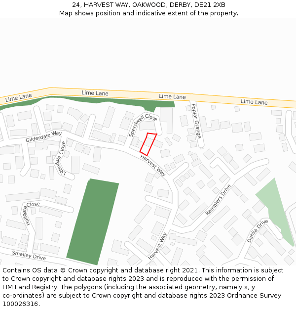 24, HARVEST WAY, OAKWOOD, DERBY, DE21 2XB: Location map and indicative extent of plot