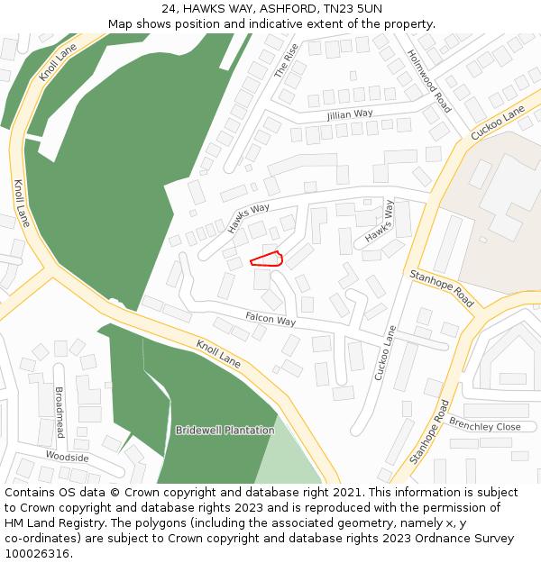 24, HAWKS WAY, ASHFORD, TN23 5UN: Location map and indicative extent of plot