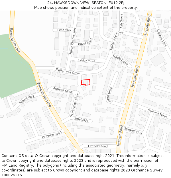 24, HAWKSDOWN VIEW, SEATON, EX12 2BJ: Location map and indicative extent of plot