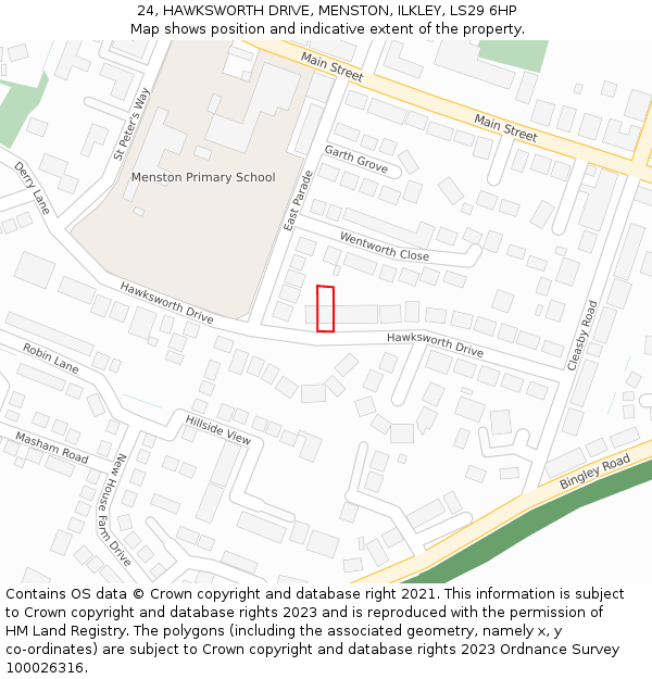 24, HAWKSWORTH DRIVE, MENSTON, ILKLEY, LS29 6HP: Location map and indicative extent of plot