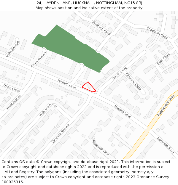 24, HAYDEN LANE, HUCKNALL, NOTTINGHAM, NG15 8BJ: Location map and indicative extent of plot