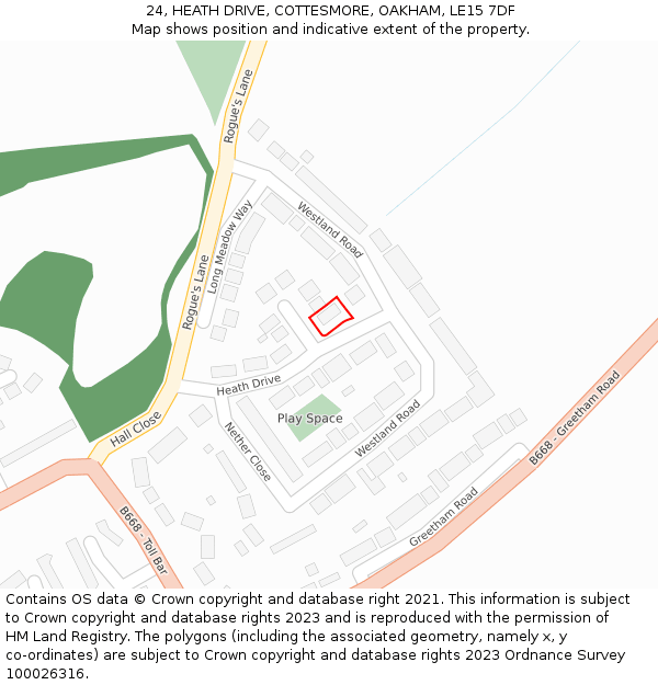 24, HEATH DRIVE, COTTESMORE, OAKHAM, LE15 7DF: Location map and indicative extent of plot