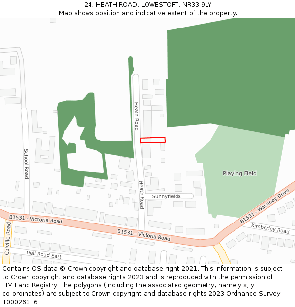 24, HEATH ROAD, LOWESTOFT, NR33 9LY: Location map and indicative extent of plot