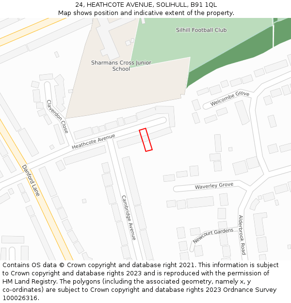 24, HEATHCOTE AVENUE, SOLIHULL, B91 1QL: Location map and indicative extent of plot
