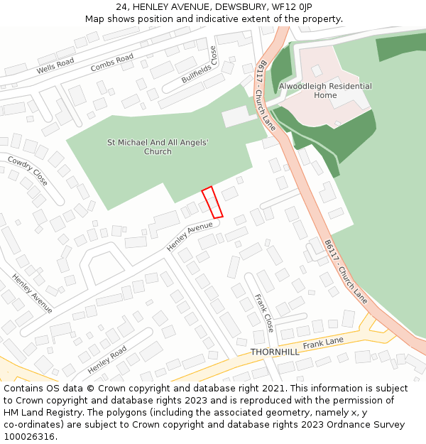 24, HENLEY AVENUE, DEWSBURY, WF12 0JP: Location map and indicative extent of plot