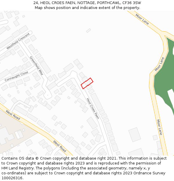 24, HEOL CROES FAEN, NOTTAGE, PORTHCAWL, CF36 3SW: Location map and indicative extent of plot