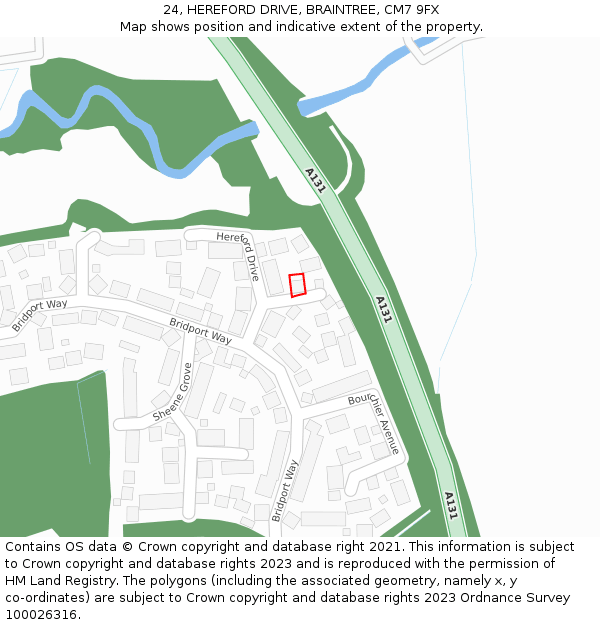24, HEREFORD DRIVE, BRAINTREE, CM7 9FX: Location map and indicative extent of plot