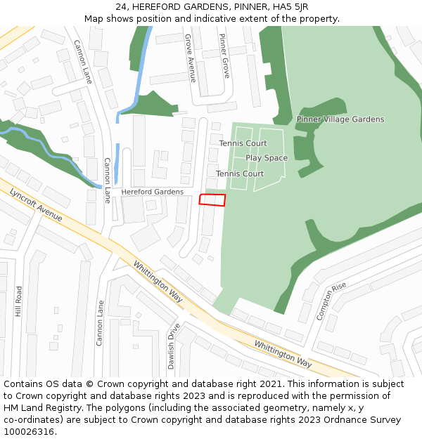 24, HEREFORD GARDENS, PINNER, HA5 5JR: Location map and indicative extent of plot