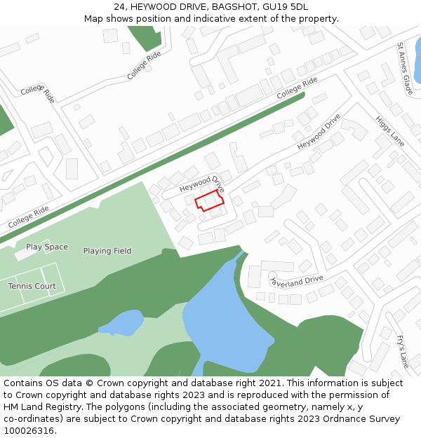24, HEYWOOD DRIVE, BAGSHOT, GU19 5DL: Location map and indicative extent of plot