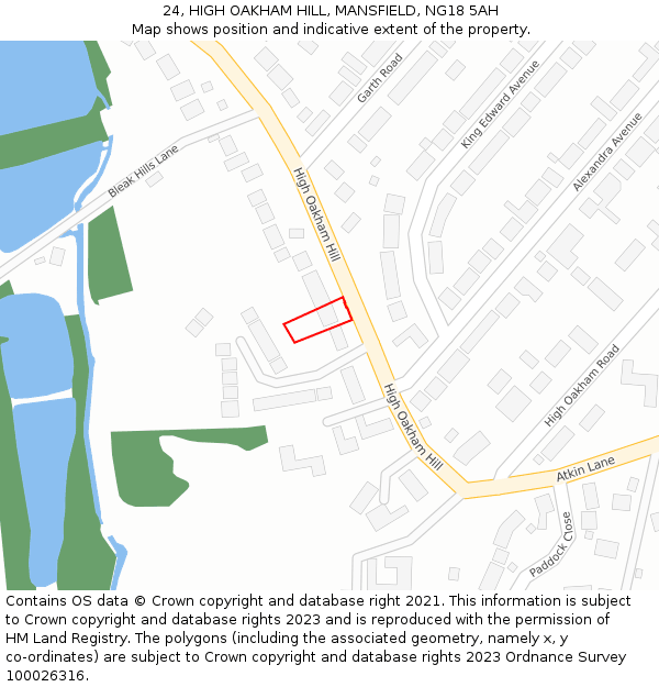 24, HIGH OAKHAM HILL, MANSFIELD, NG18 5AH: Location map and indicative extent of plot