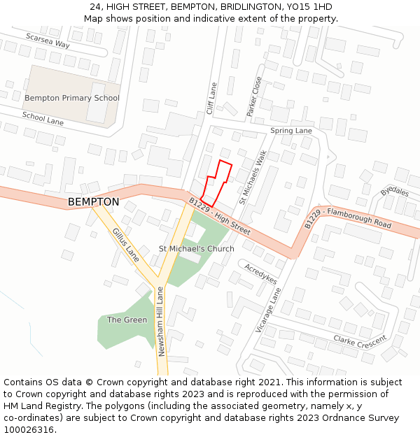 24, HIGH STREET, BEMPTON, BRIDLINGTON, YO15 1HD: Location map and indicative extent of plot