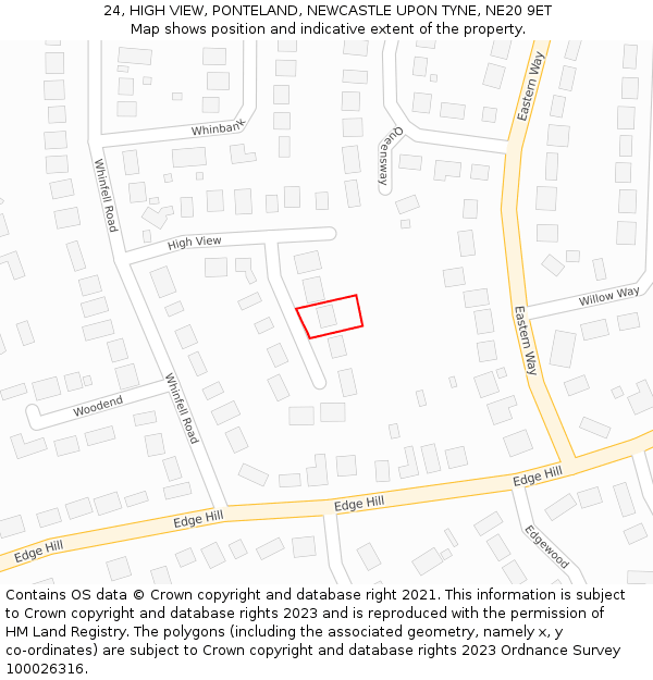 24, HIGH VIEW, PONTELAND, NEWCASTLE UPON TYNE, NE20 9ET: Location map and indicative extent of plot