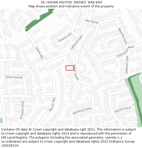 24, HIGHER ASHTON, WIDNES, WA8 9GN: Location map and indicative extent of plot