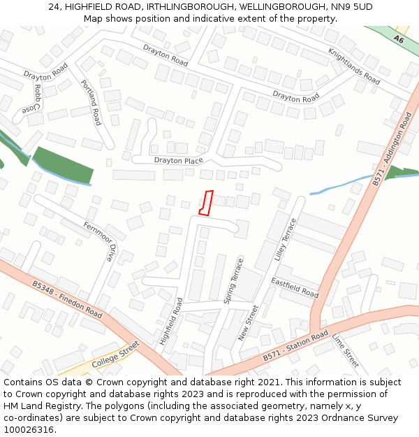 24, HIGHFIELD ROAD, IRTHLINGBOROUGH, WELLINGBOROUGH, NN9 5UD: Location map and indicative extent of plot