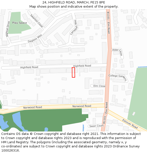 24, HIGHFIELD ROAD, MARCH, PE15 8PE: Location map and indicative extent of plot