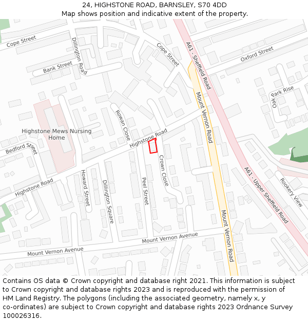24, HIGHSTONE ROAD, BARNSLEY, S70 4DD: Location map and indicative extent of plot