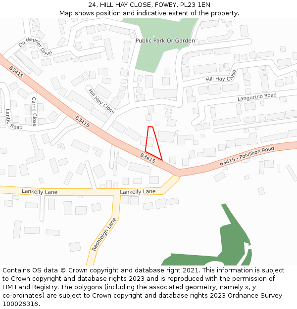 24, HILL HAY CLOSE, FOWEY, PL23 1EN: Location map and indicative extent of plot