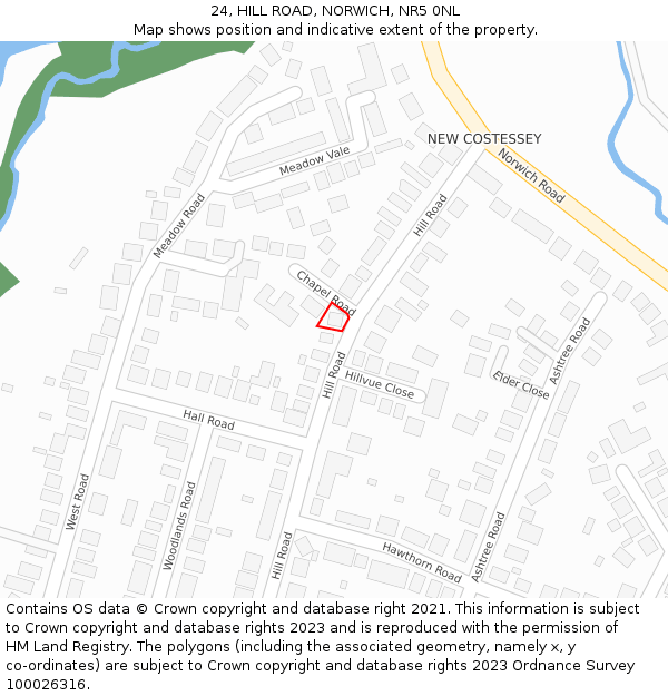 24, HILL ROAD, NORWICH, NR5 0NL: Location map and indicative extent of plot