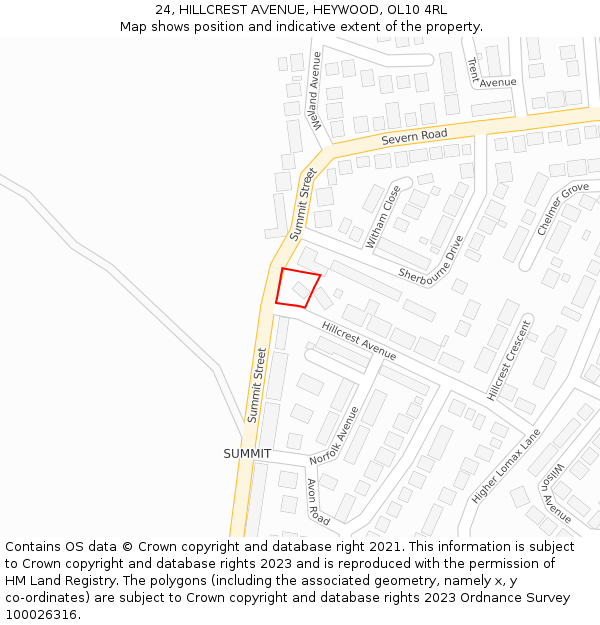 24, HILLCREST AVENUE, HEYWOOD, OL10 4RL: Location map and indicative extent of plot