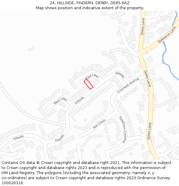 24, HILLSIDE, FINDERN, DERBY, DE65 6AZ: Location map and indicative extent of plot