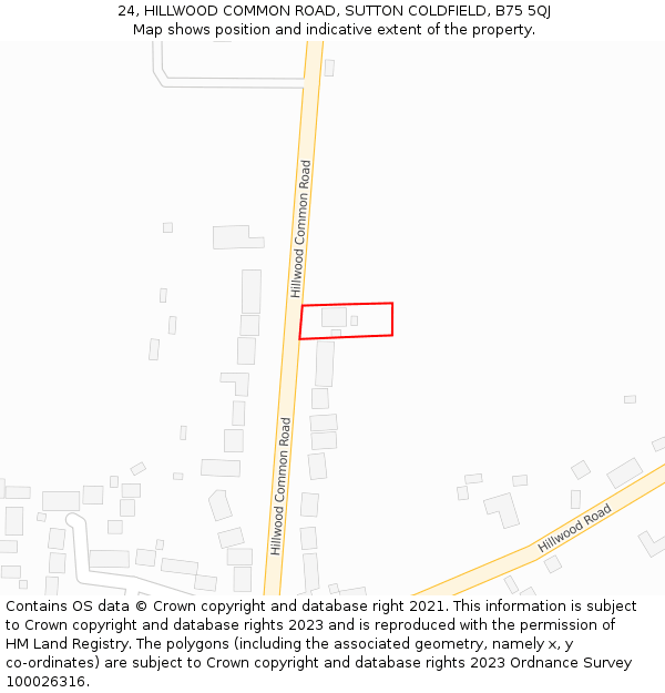 24, HILLWOOD COMMON ROAD, SUTTON COLDFIELD, B75 5QJ: Location map and indicative extent of plot