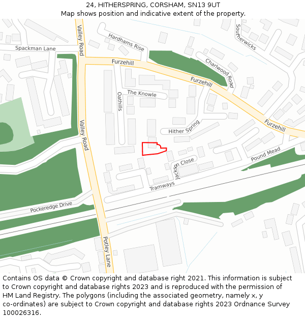 24, HITHERSPRING, CORSHAM, SN13 9UT: Location map and indicative extent of plot