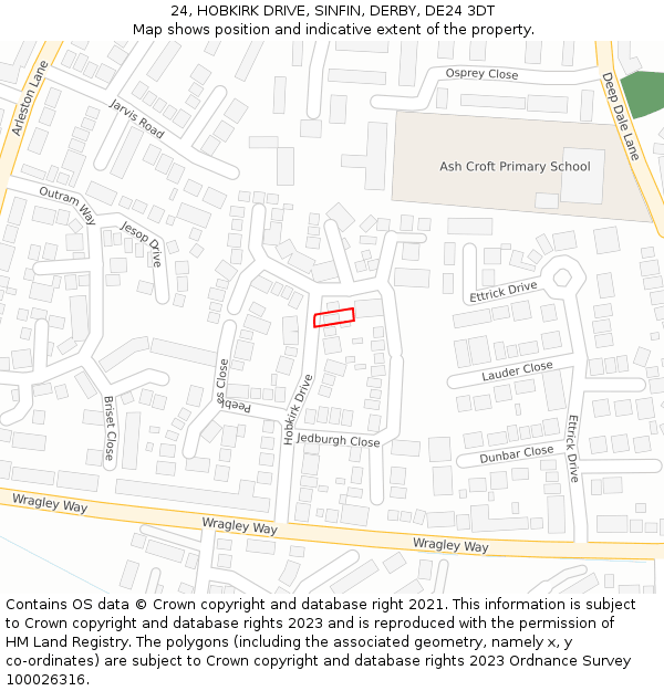 24, HOBKIRK DRIVE, SINFIN, DERBY, DE24 3DT: Location map and indicative extent of plot
