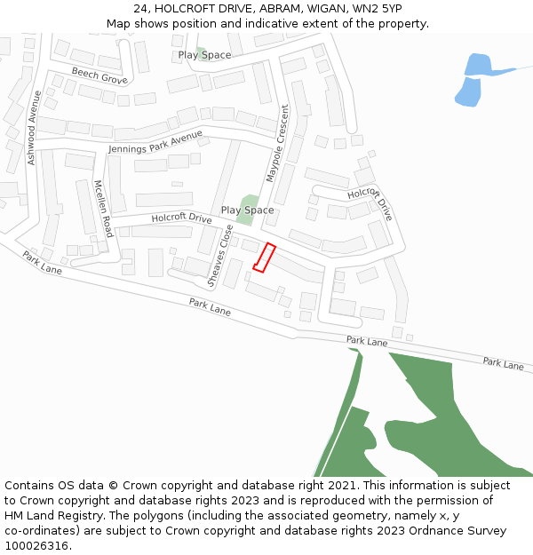 24, HOLCROFT DRIVE, ABRAM, WIGAN, WN2 5YP: Location map and indicative extent of plot