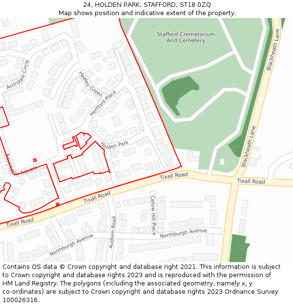 24, HOLDEN PARK, STAFFORD, ST18 0ZQ: Location map and indicative extent of plot