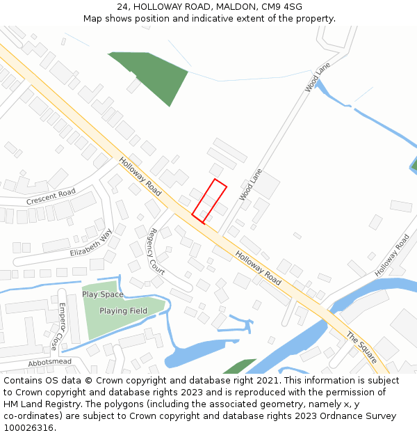 24, HOLLOWAY ROAD, MALDON, CM9 4SG: Location map and indicative extent of plot