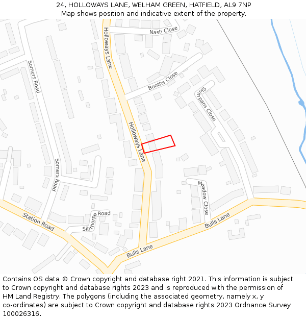 24, HOLLOWAYS LANE, WELHAM GREEN, HATFIELD, AL9 7NP: Location map and indicative extent of plot