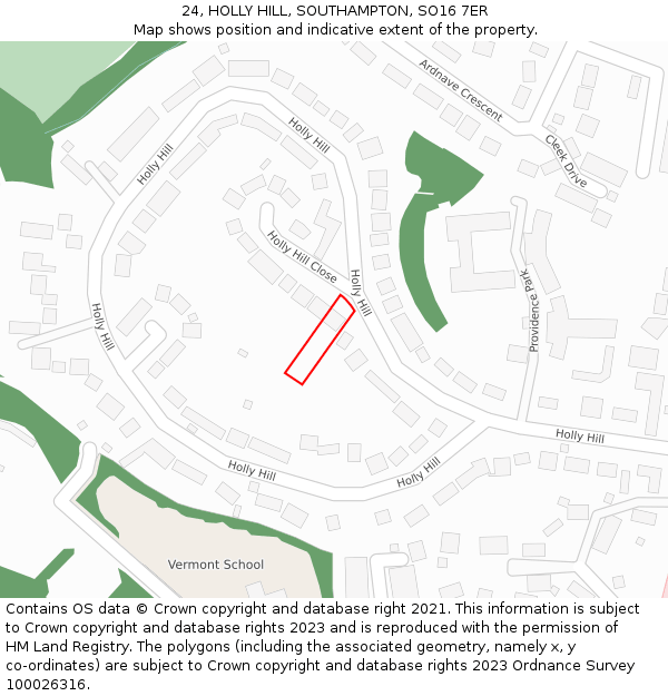 24, HOLLY HILL, SOUTHAMPTON, SO16 7ER: Location map and indicative extent of plot