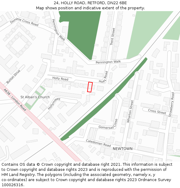 24, HOLLY ROAD, RETFORD, DN22 6BE: Location map and indicative extent of plot