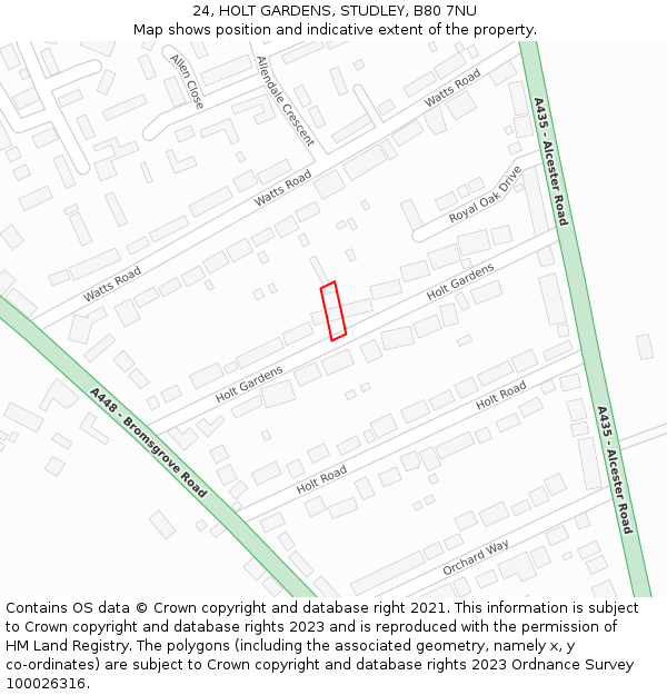 24, HOLT GARDENS, STUDLEY, B80 7NU: Location map and indicative extent of plot