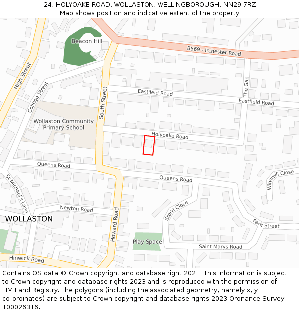 24, HOLYOAKE ROAD, WOLLASTON, WELLINGBOROUGH, NN29 7RZ: Location map and indicative extent of plot