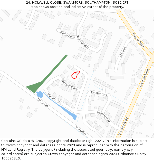 24, HOLYWELL CLOSE, SWANMORE, SOUTHAMPTON, SO32 2FT: Location map and indicative extent of plot